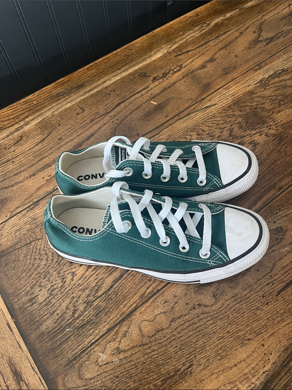 Converse Low-Top Sneakers in Dark Green and White - Picture 2 of 4